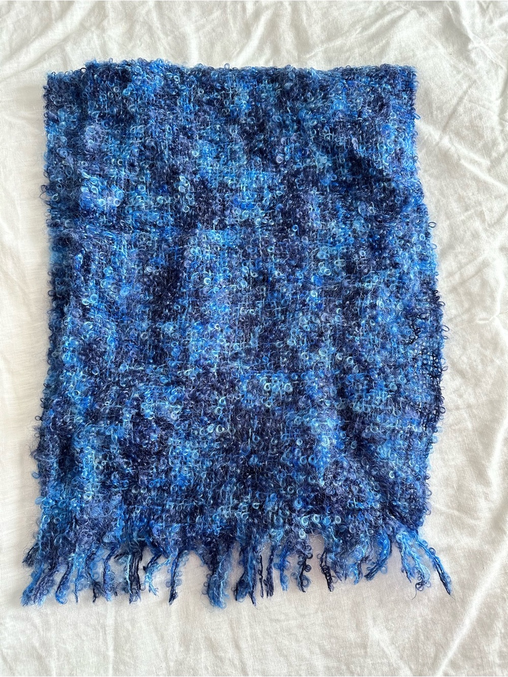 Handwoven Blue Bouclé Irish Scarf